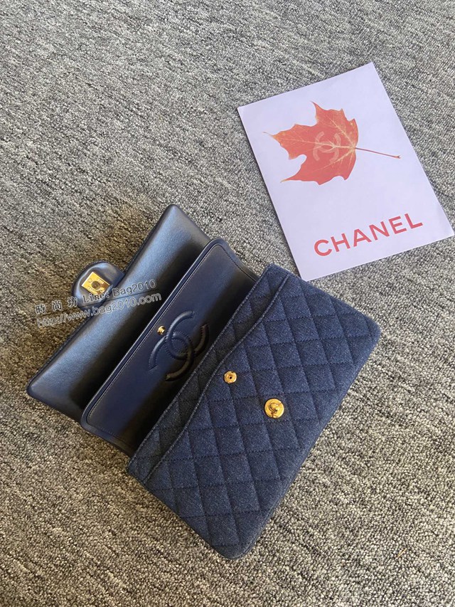 Chanel專櫃限量款Classic Flap Bag 01112布包 香奈兒CF單肩斜挎鏈條女包 djc4614